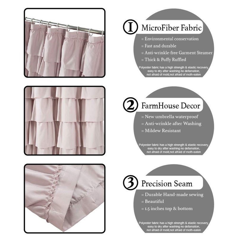 WestWeir Blush Ruffle Shower Curtain - Farmhouse Fabric Bathroom,Rustic Style 72 inches Square - Image 2